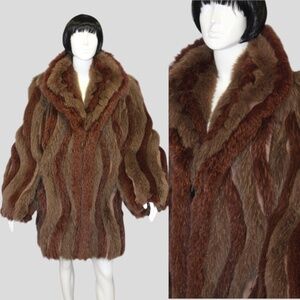 Vintage 80s Wavy Directional Jindo Saga Fox Fur Coat M L